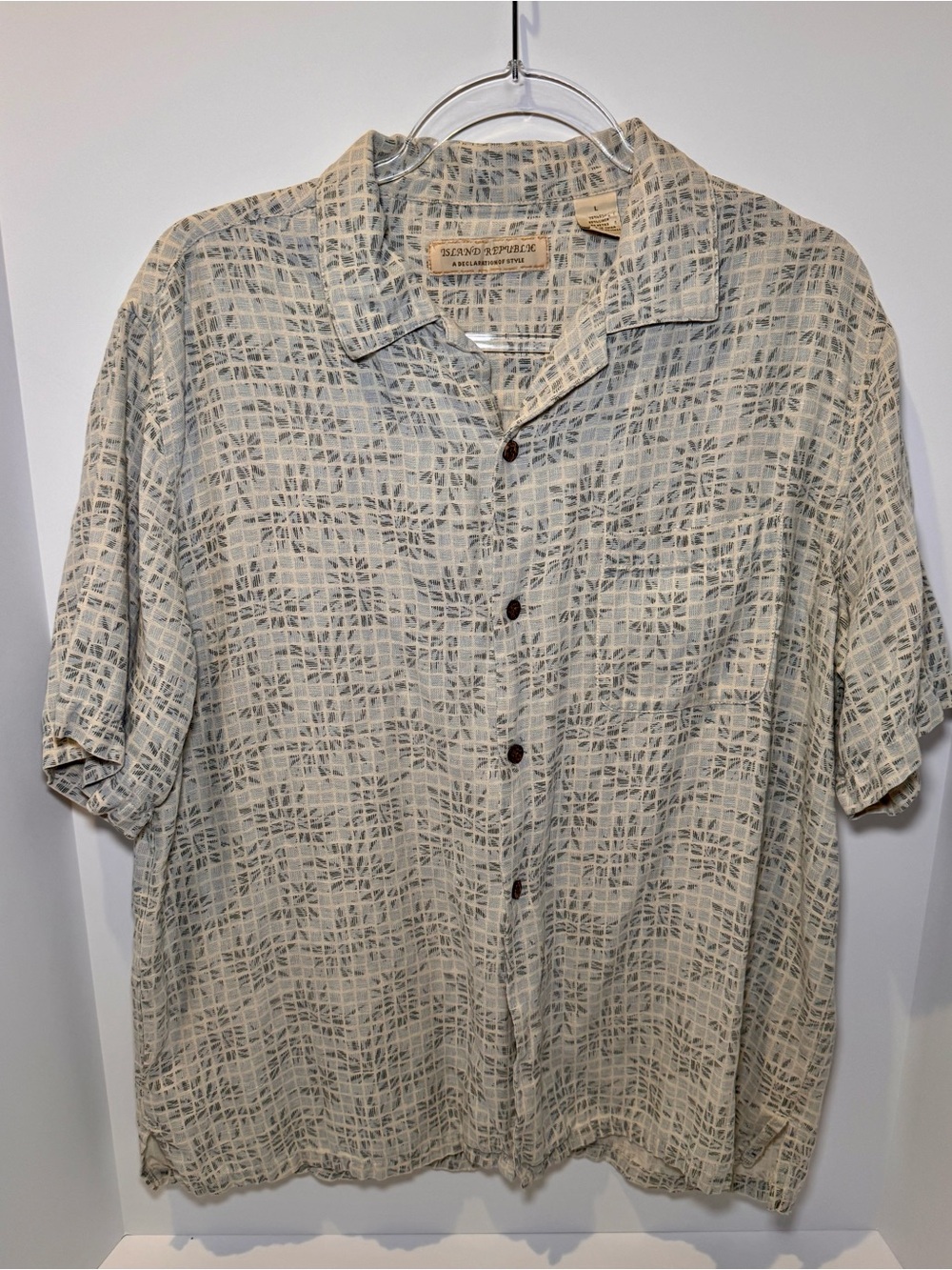 Island Republic Silk Linen Button Up Shirt Mens Large Camp Casual Lightweight
